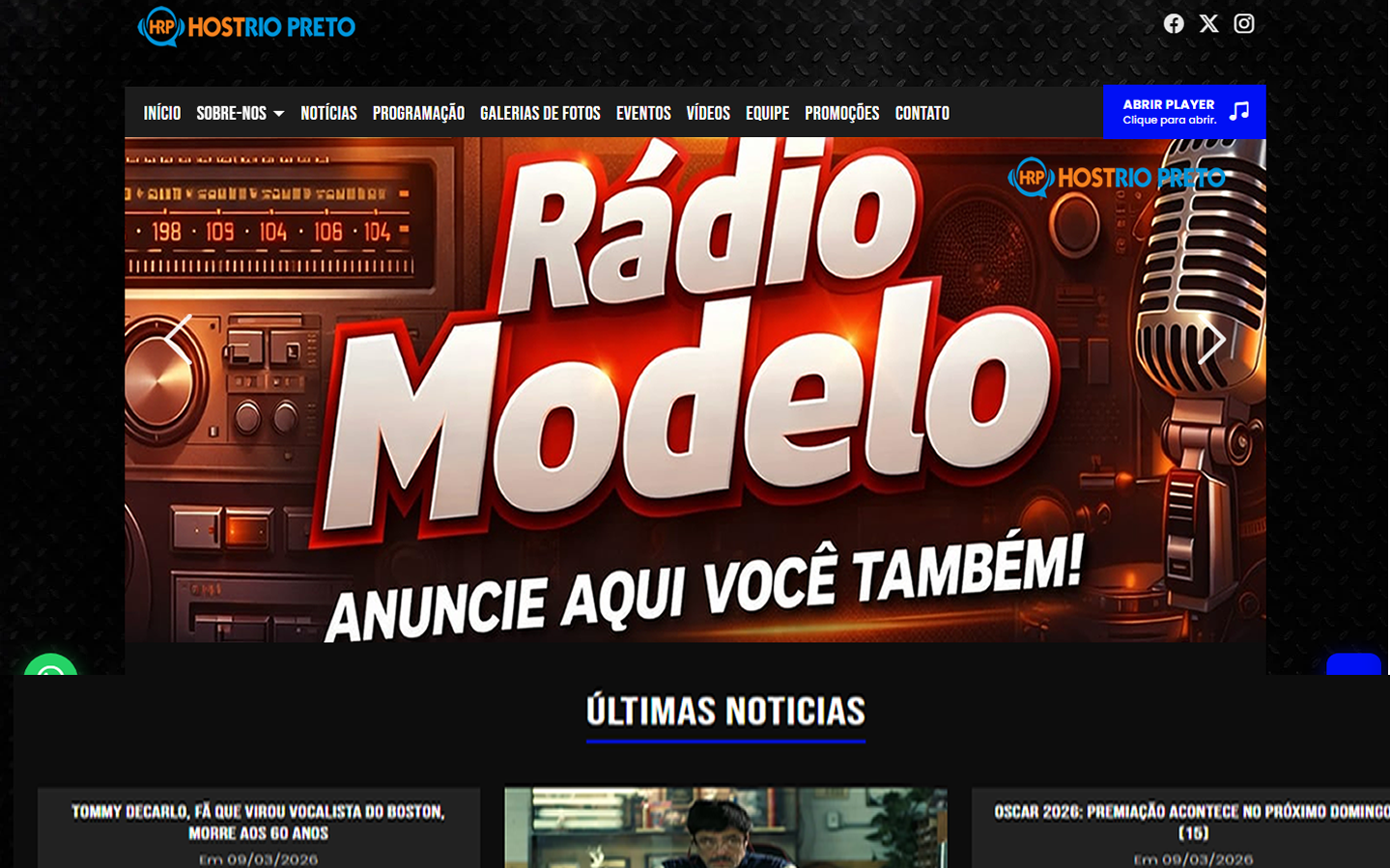 Site para web rádio com player online e layout responsivo